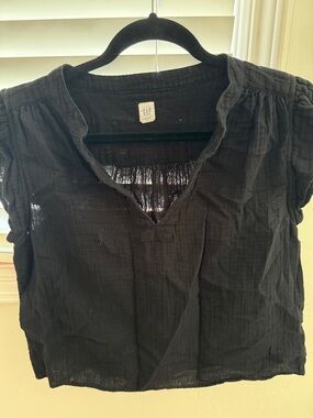 GAP Black Short Sleeve Gauze V-Notch Tunic